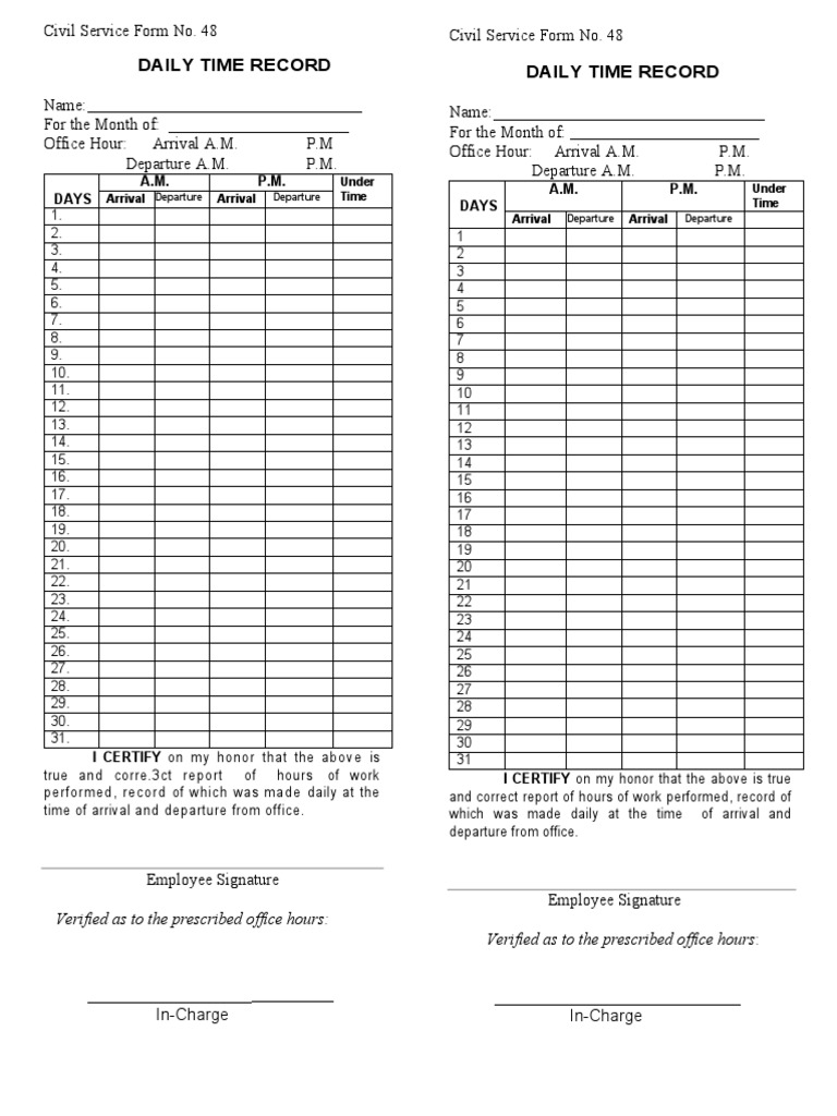 Daily Time Record Daily Time Record: Days A.M. P.M. Days A.M. P.M | PDF