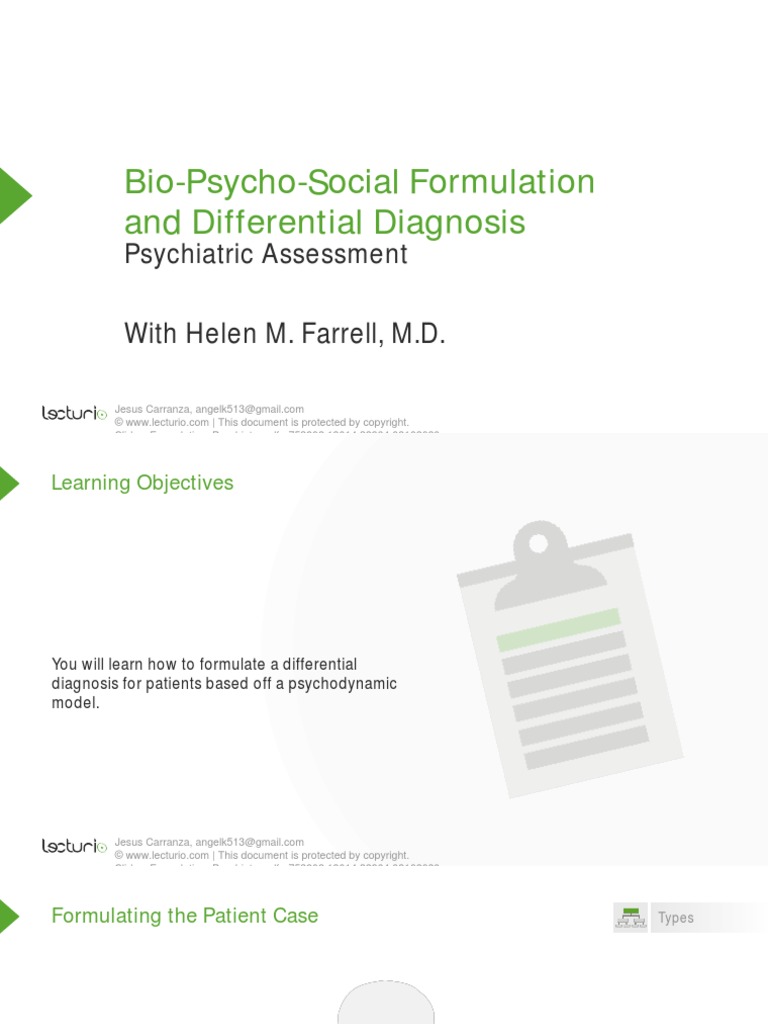 Bio-Psycho-Social Formulation and Differential Diagnosis: Psychiatric ...
