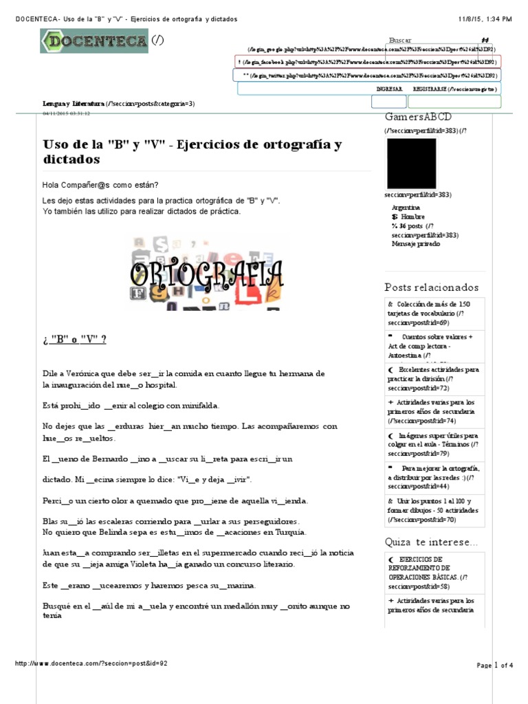 Ejercicios de ortografía: B y V | PDF