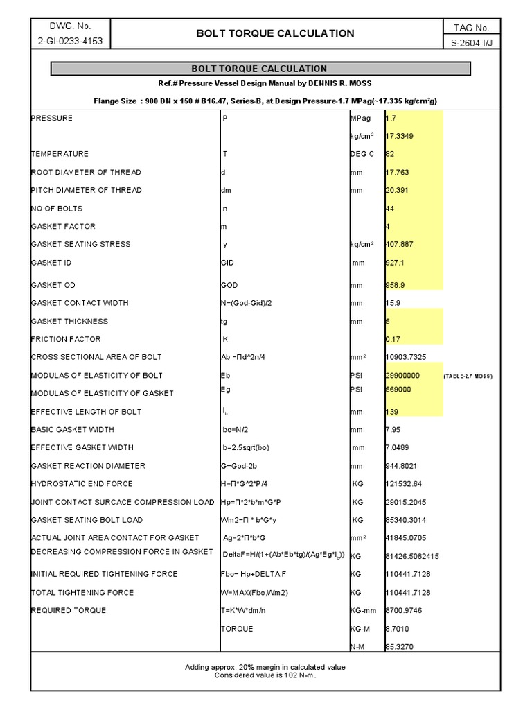 BOLT TORQUE CALCULATION pcc1 PDF Screw Industrial Processes
