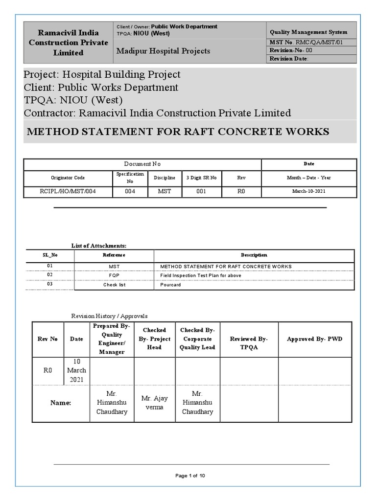 Method Statement for Raft Concrete Works | PDF | Concrete | Composite ...