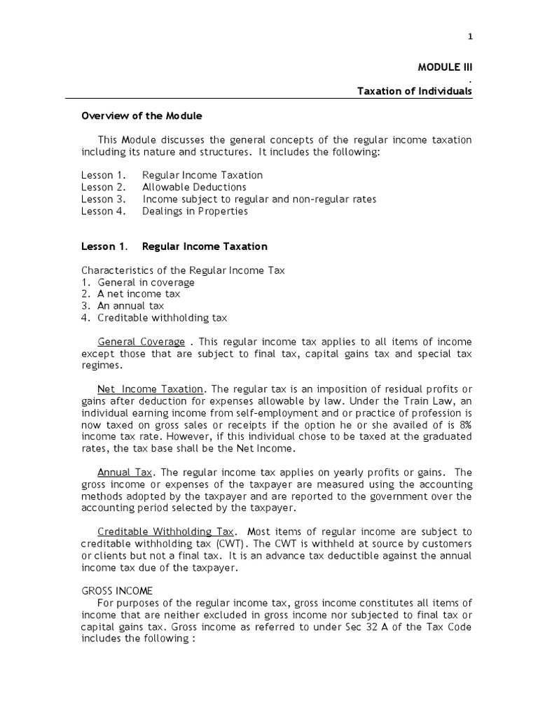Individual Income Taxation Overview | PDF | Tax Deduction | Gross Income