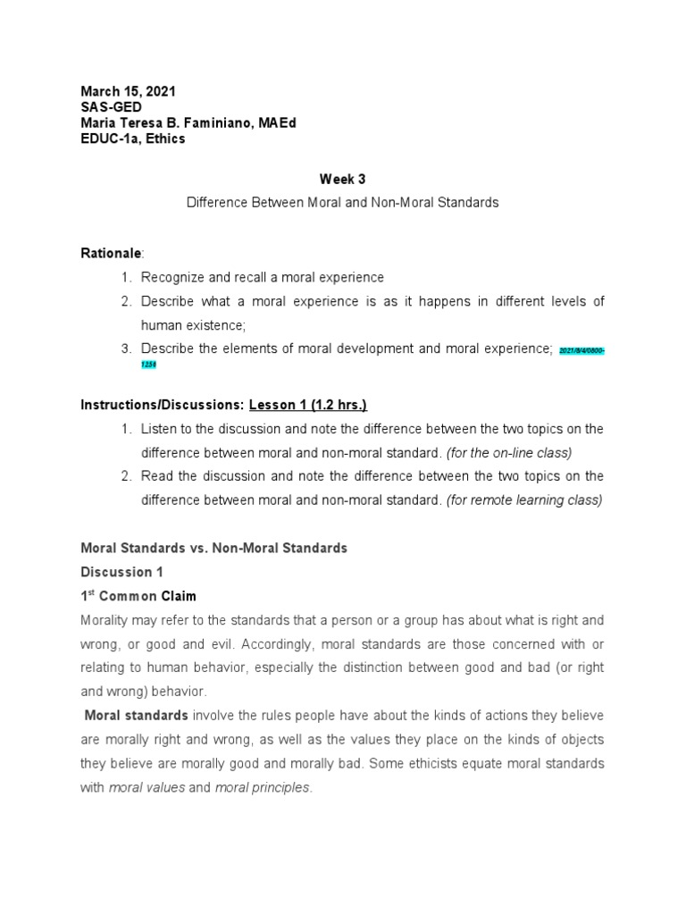 Week 3 Moral And Non Moral Standards PDF Morality Good And Evil