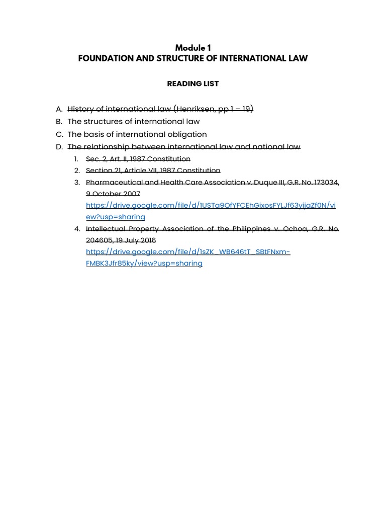 Foundation and Structure of International Law Reading List: Ew?usp ...