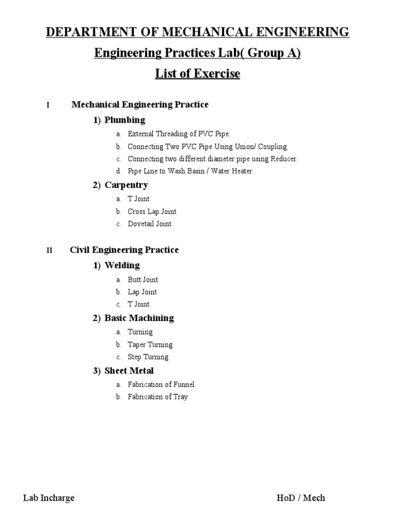 Mechanical Engineering Lab Exercises | PDF | Home & Garden | Science ...