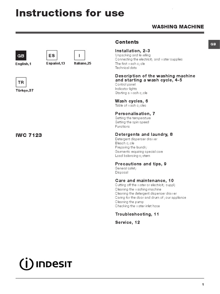 Instructions For Use Washing Machine PDF Washing Machine Ac