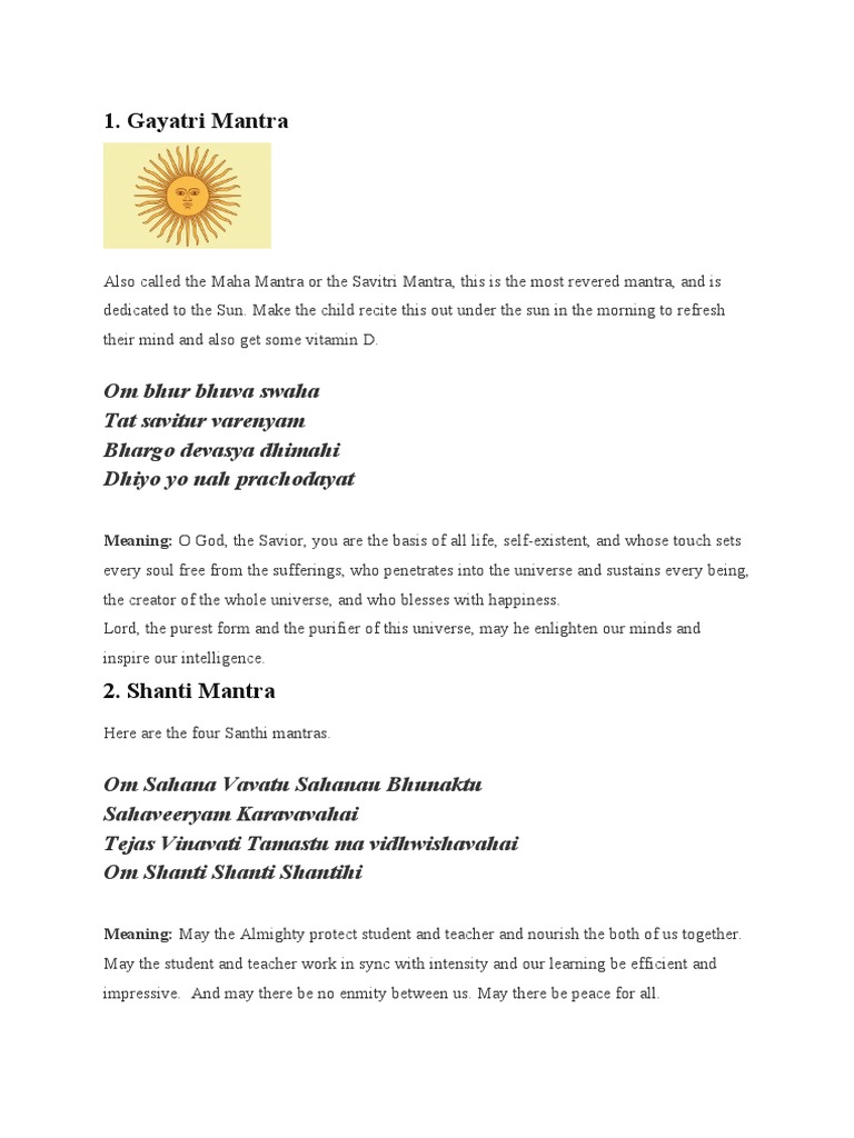 Gayatri Mantra: Om Bhur Bhuva Swaha Tat Savitur Varenyam Bhargo Devasya  Dhimahi Dhiyo Yo Nah Prachodayat | PDF | Shiva | Devi