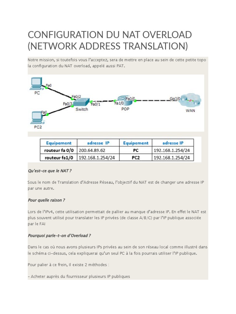 Configuration du NAT Overload | PDF | Adresse IP | Télécommunications