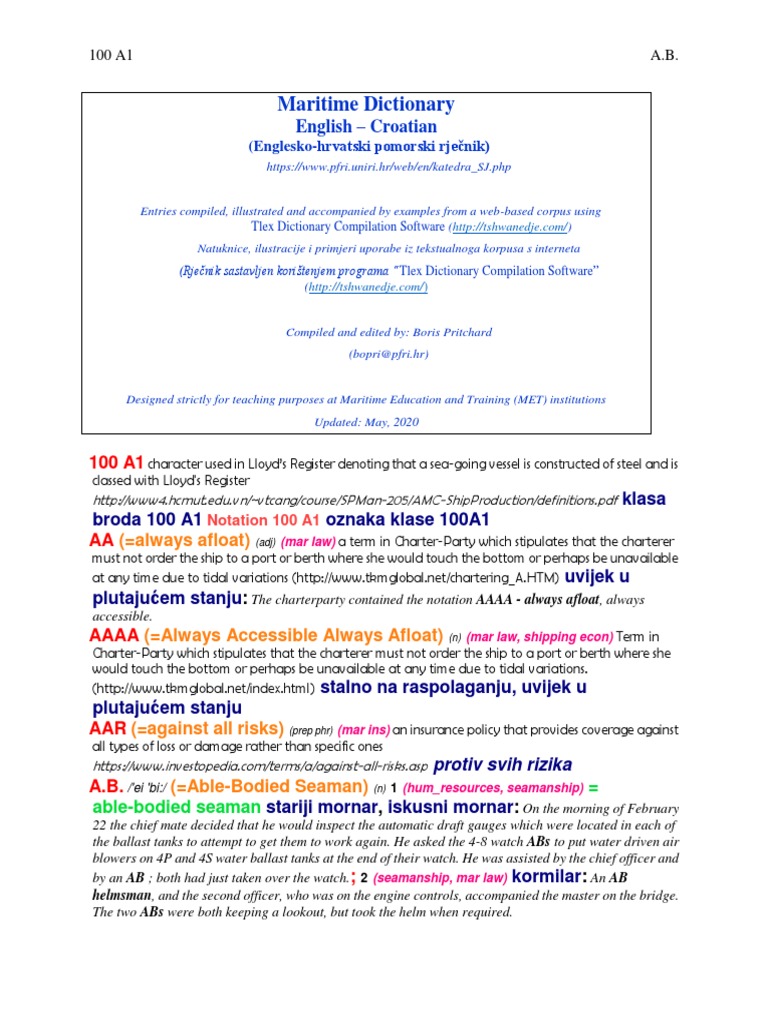 Rjecnik Eng HRV 2018 | PDF | Ships | Sailor
