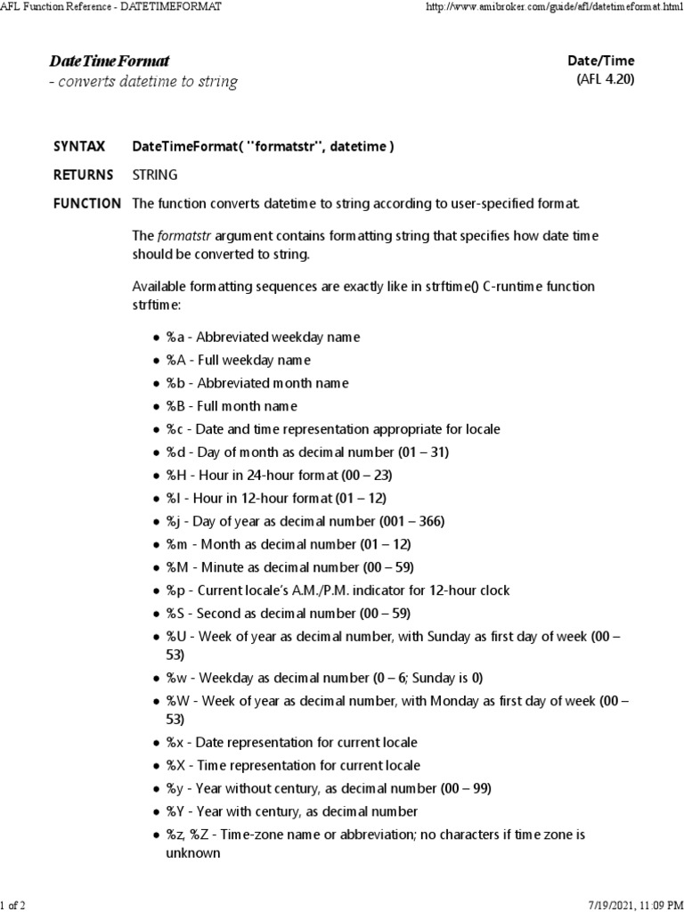 AFL Function Reference - DATETIMEFORMAT | PDF | Workweek And Weekend ...