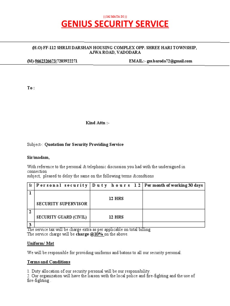 Genius Security Service Quotation PDF Security Guard Salary