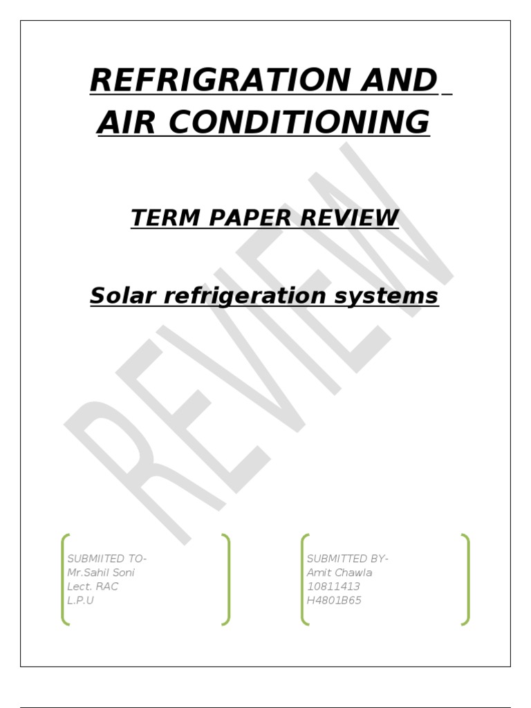 Solar Refrigeration Systems Overview | PDF