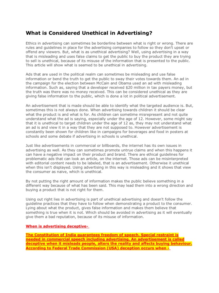 Unethical Advertising Practices | PDF | Federal Trade Commission ...