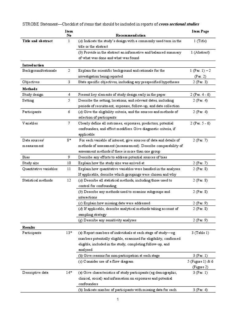 STROBE Checklist CrossSectional N PDF Confounding Statistics