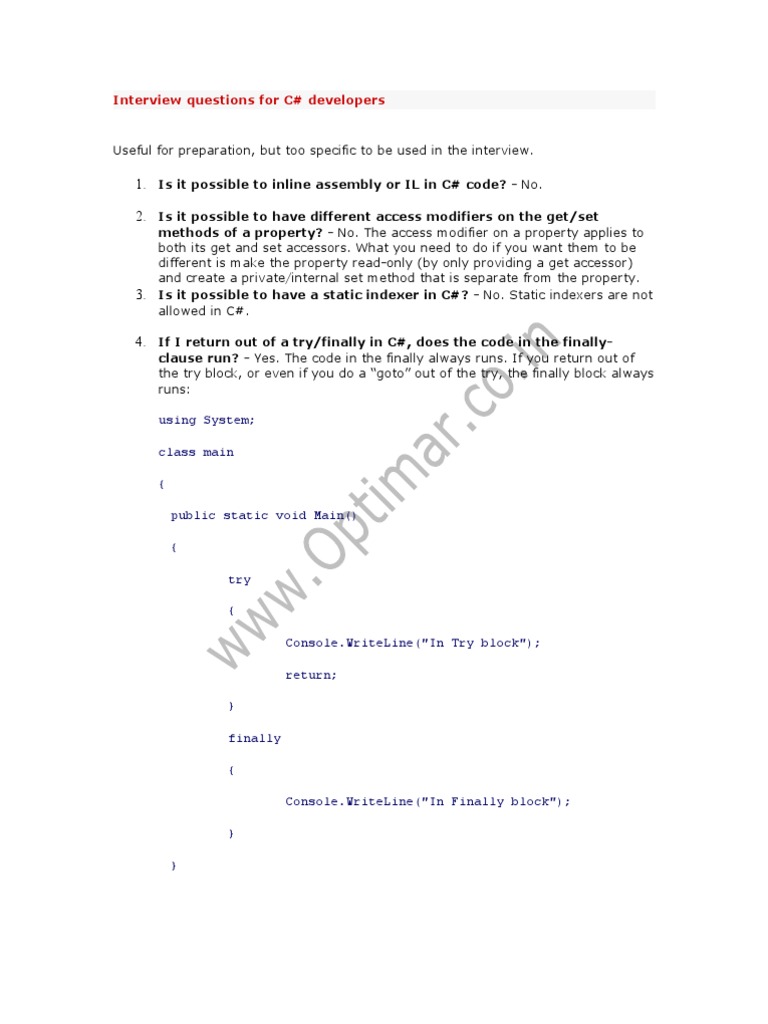 Dot Net Interview Q & A 3 | PDF | C Sharp (Programming Language) | C ...