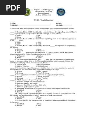 PE 12 - WEIGHT TRAINING - Midterm Exam