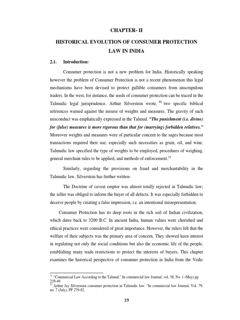 ChapterIi Historical Evolution of Consumer Protection Law in India
