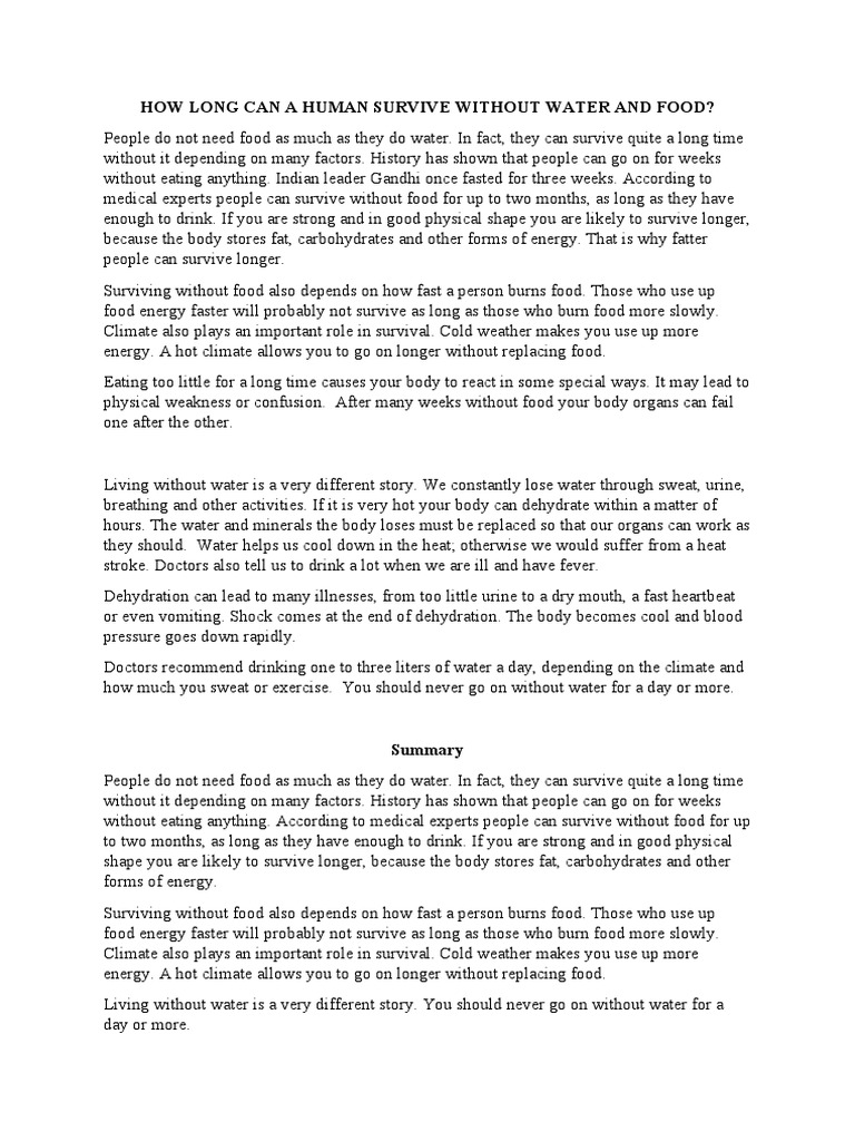 How Long Can A Human Survive Without Water and Food? | PDF | Foods | Water