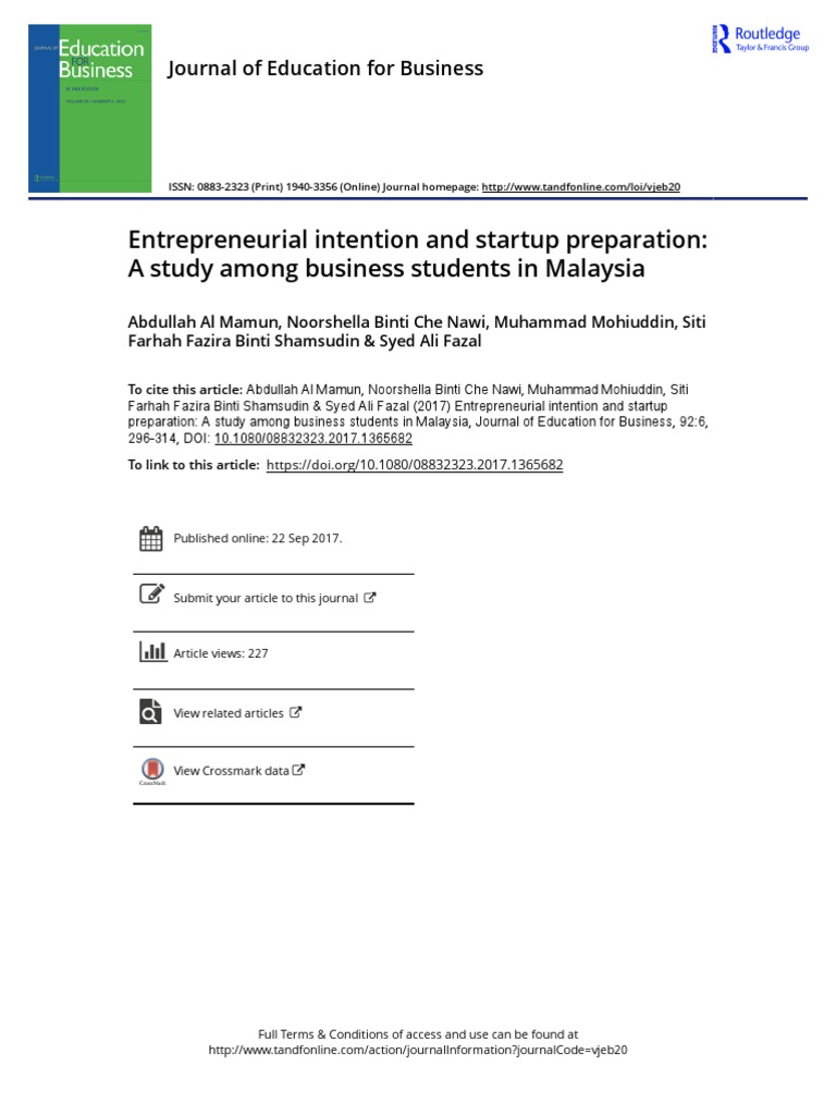 Entrepreneurial Intention and Startup Preparation: A Study Among ...