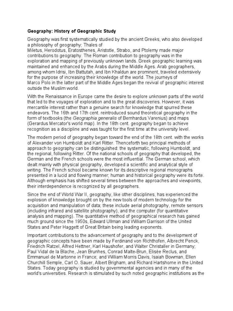 Geography History of Geographic Study PDF Geography Science