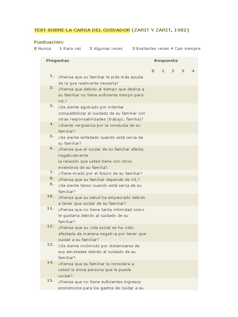 Test Escala de Zarith | PDF | Salud y bienestar | Medicina
