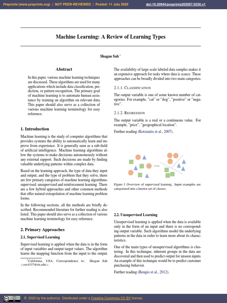 Machine Learning: A Review of Learning Types | PDF | Machine Learning | Deep  Learning