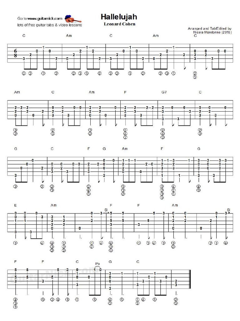 Hallelujah Fingerstyle Guitar Tab PDF