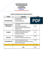 Criteria For Evaluating in Science Investigatory Project Criteria Descriptions % Rating