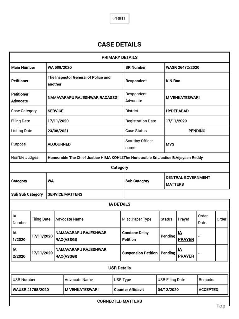 WA 508/2020: Police Service Appeal Status | PDF | Judge | Judiciaries