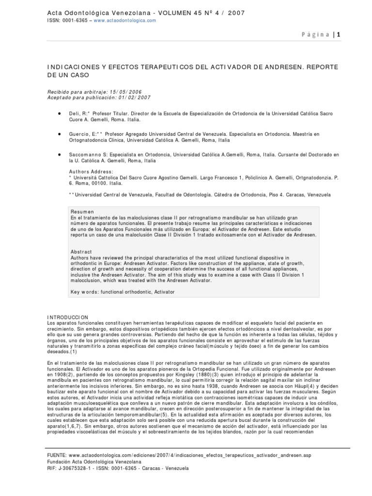 Activador de Andersen | PDF | Boca | Ramas de Odontología