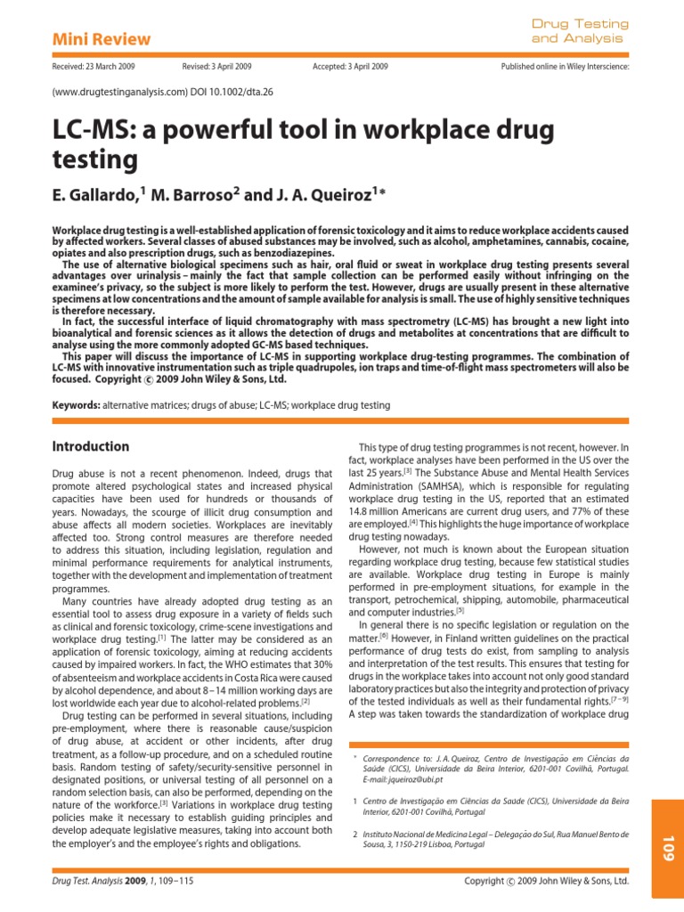 LCMS A Powerful Tool in Workplace Drug Testing Mini Review PDF