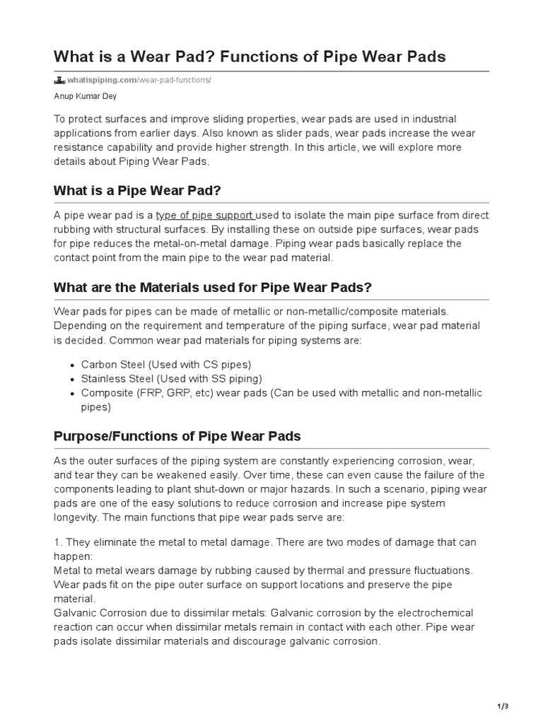 Functions and Benefits of Pipe Wear Pads | PDF | Wear | Corrosion