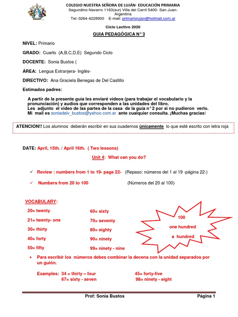 Guía de Inglés para Cuarto Grado | PDF