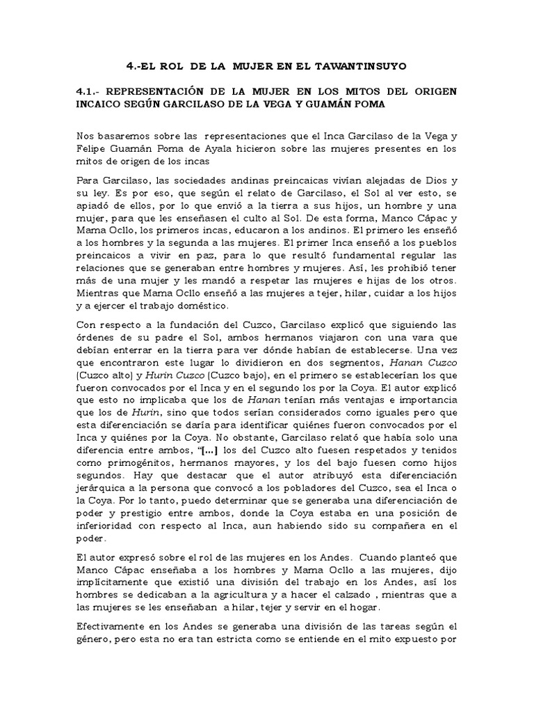 El Rol de La Mujer en El Incanato | PDF | Imperio Inca