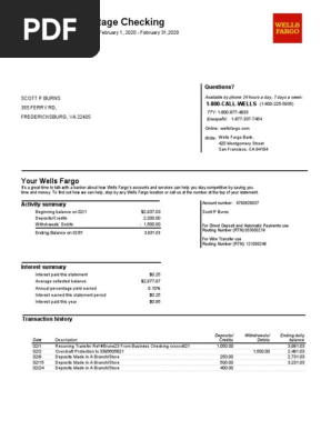 Wells Fargo Bank Statement