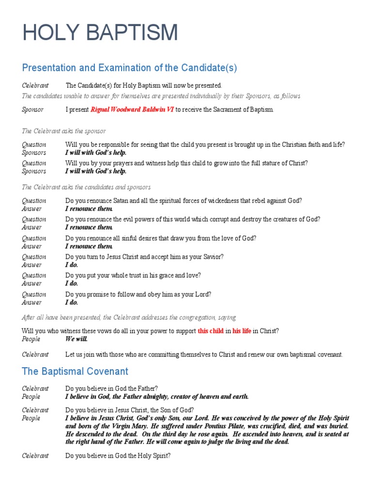 Holy Baptism Template - For Mar 7 | PDF | Baptism | Jesus
