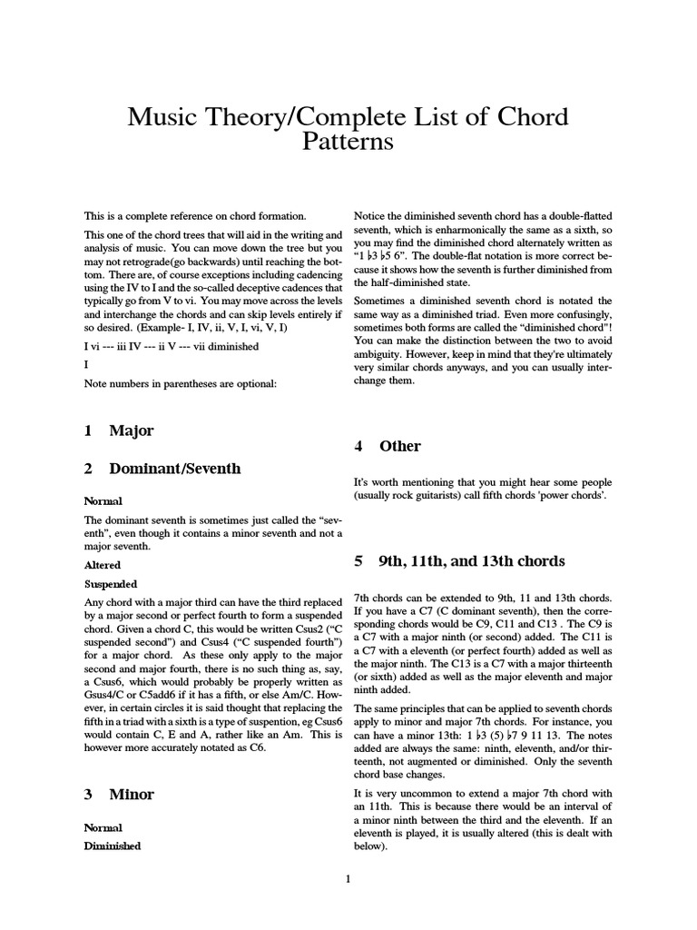 Music Theory - Complete List of Chord Patterns | PDF | Chord (Music ...