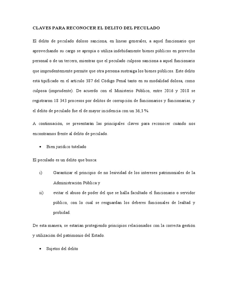 Claves para Reconocer El Delito Del Peculado | PDF | Castigos | Bienes