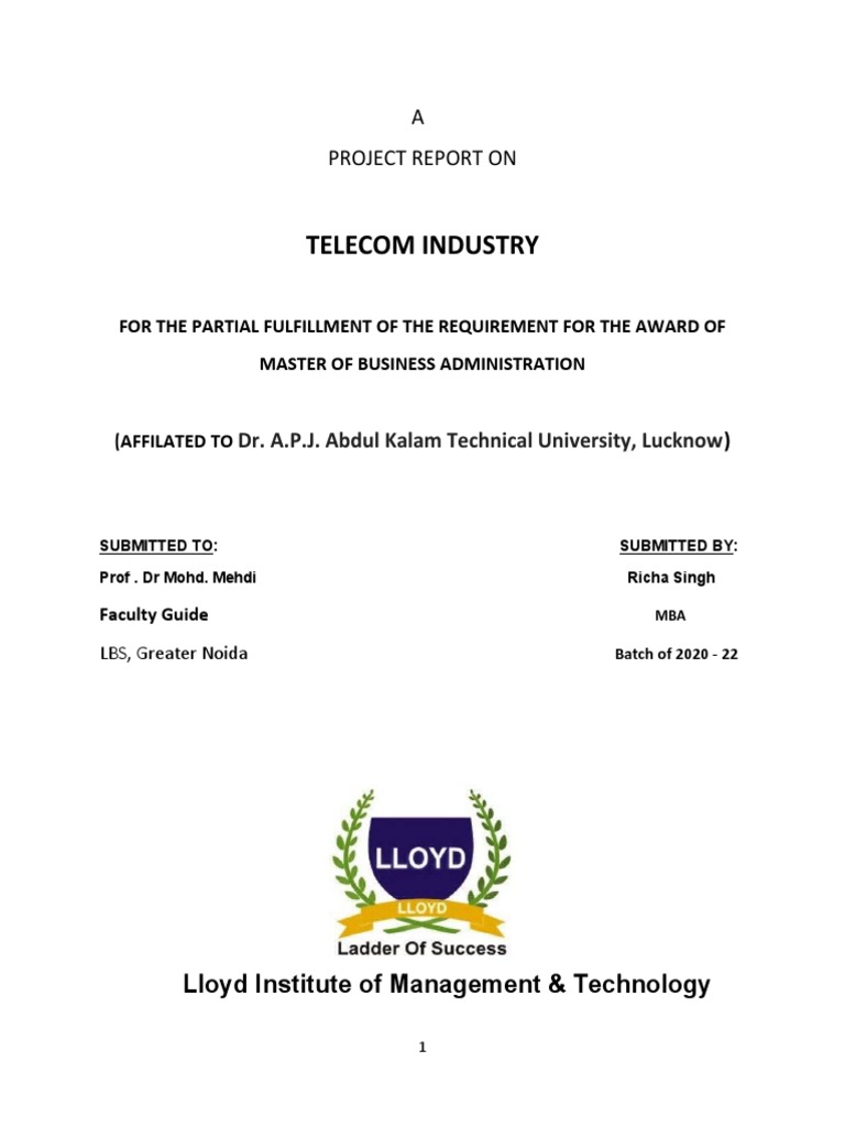 Telecom Industry Project Report MBA | PDF | Marketing | Telecommunication