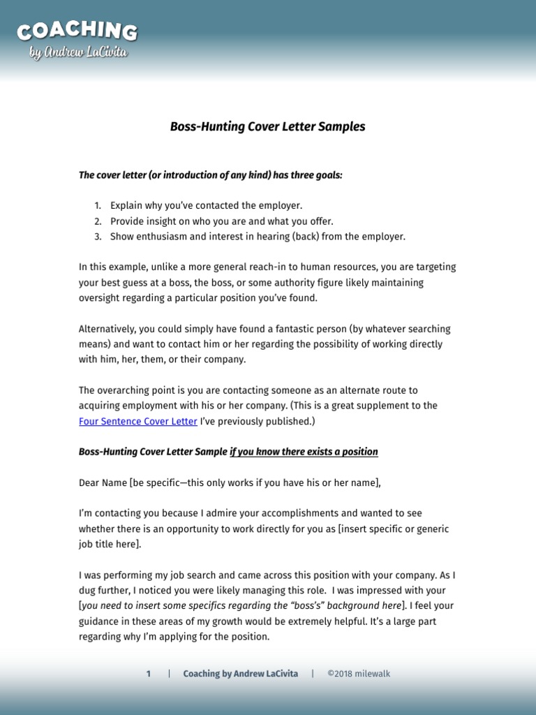 Boss Hunting Cover Letter Samples v5 by Andrew Lacivita | PDF | Résumé ...
