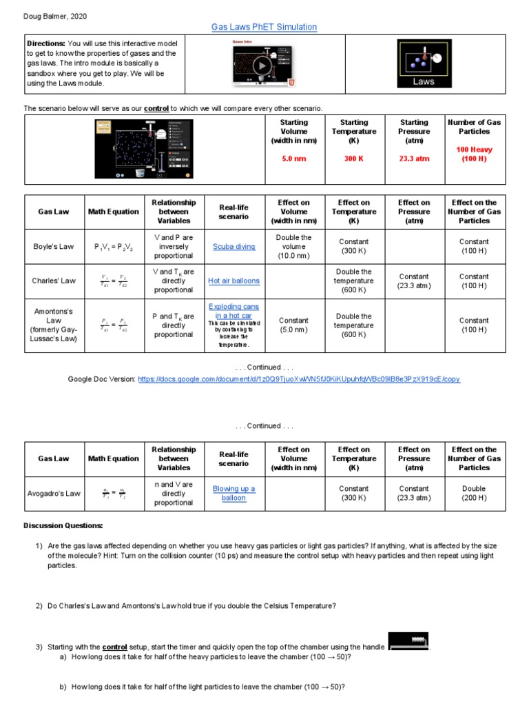 Gas Laws Phet Simulation 5.0 NM 300 K 23.3 Atm 100 Heavy (100 H) PDF Gases Temperature