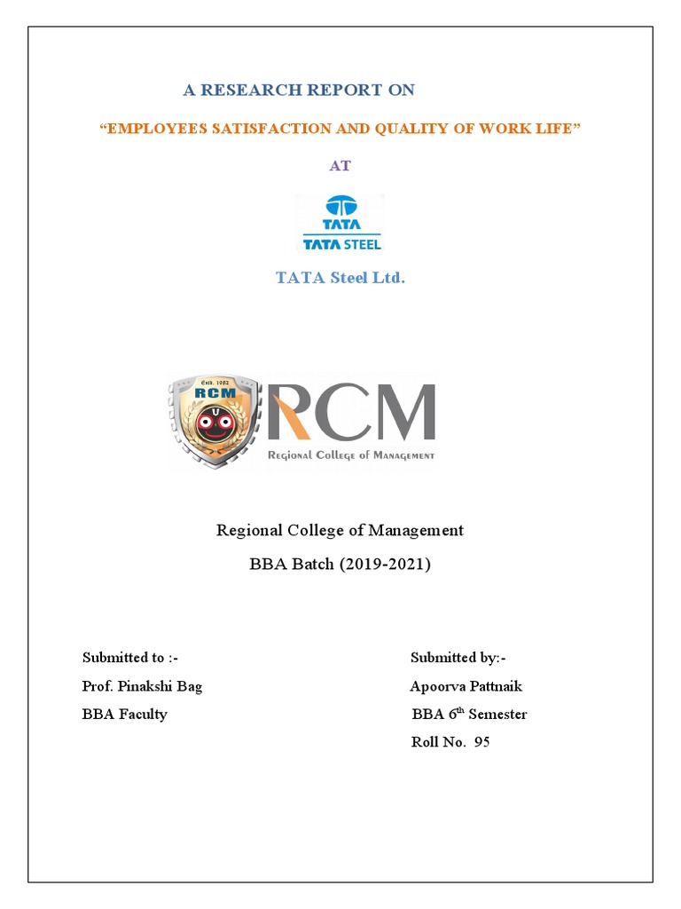 Employee Satisfaction at Tata Steel | PDF | Human Resource Management ...