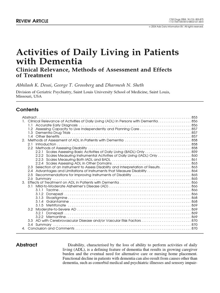 Activities of Daily Living in Patients With Dementia - Clinical ...