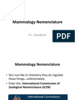 Mammalogy Nomenclature