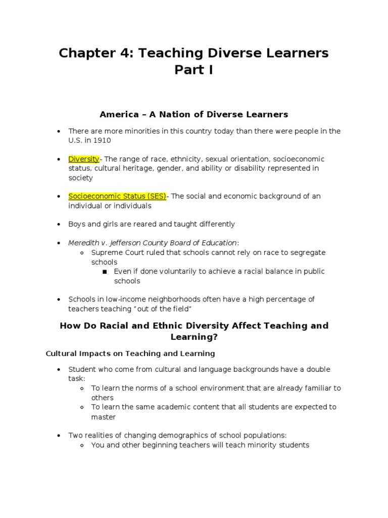 Chapter 4: Teaching Diverse Learners | PDF | Multiculturalism | Teachers