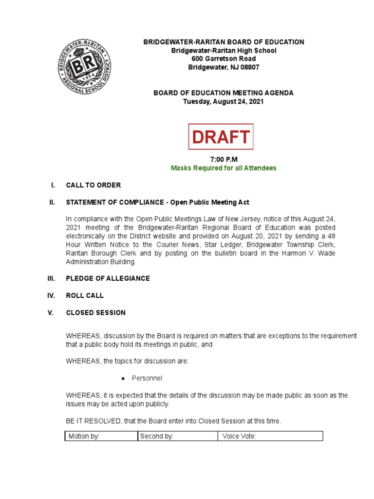 Aug. 24, 2021 BOE Agenda Draft | PDF