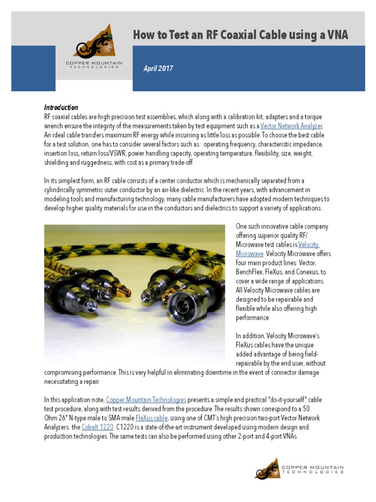RF Coaxial Cable Testing with VNA | PDF | Coaxial Cable | Electricity