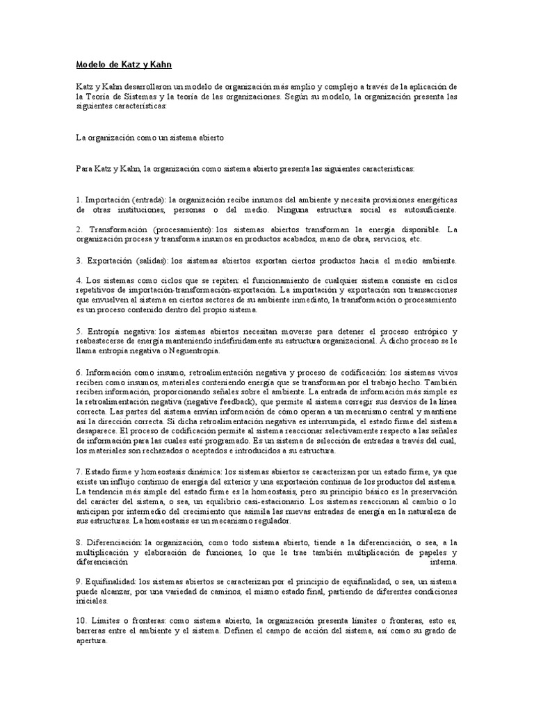 Modelo de Katz y Kahn PDF Sistema Homeostasis