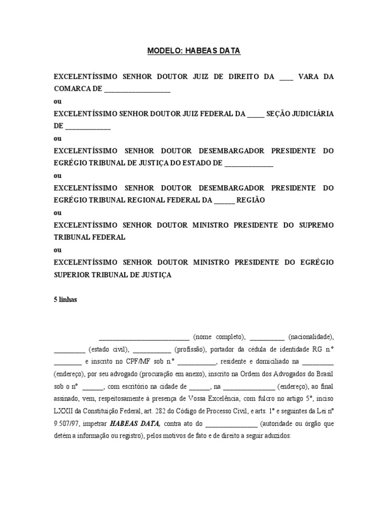 Modelo HABEAS DATA | PDF | Lei Constitucional | Justiça