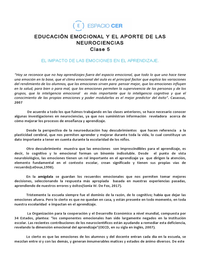 Clase 5 | PDF | Las emociones | Aprendizaje